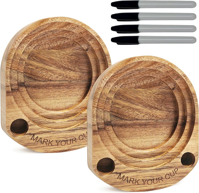 YAQUHO Party Cup Holder with Marker Slot, Acacia Wood Bathroom Cup Dispenser Mark Your Cup and Drink Up, Hosting Essential to Prevent Mix-Ups & Mark Your Cup for Birthdays, BBQs, Holiday Events - Image 1